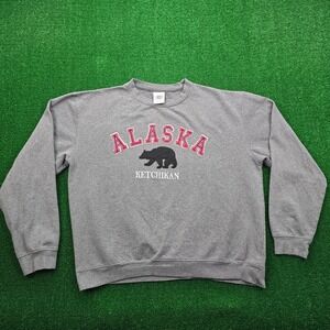 Alaska Ketchikan Sweatshirt‎ Mens XL Gray Pullover Crewneck Bear Outdoors Casual